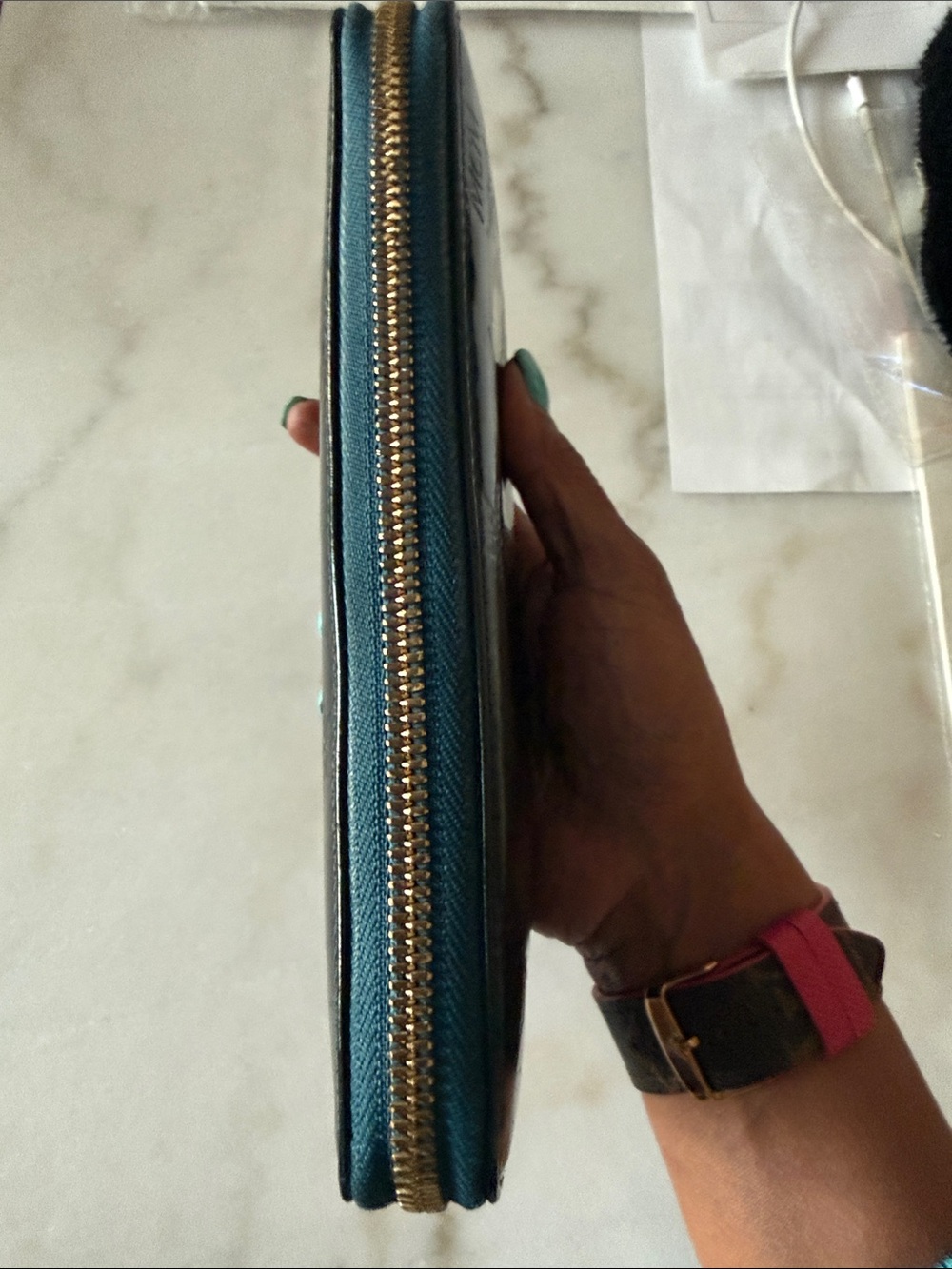 MCM Black Patent Leather Zip Wallet with Gold Plaque - Picture 10 of 15
